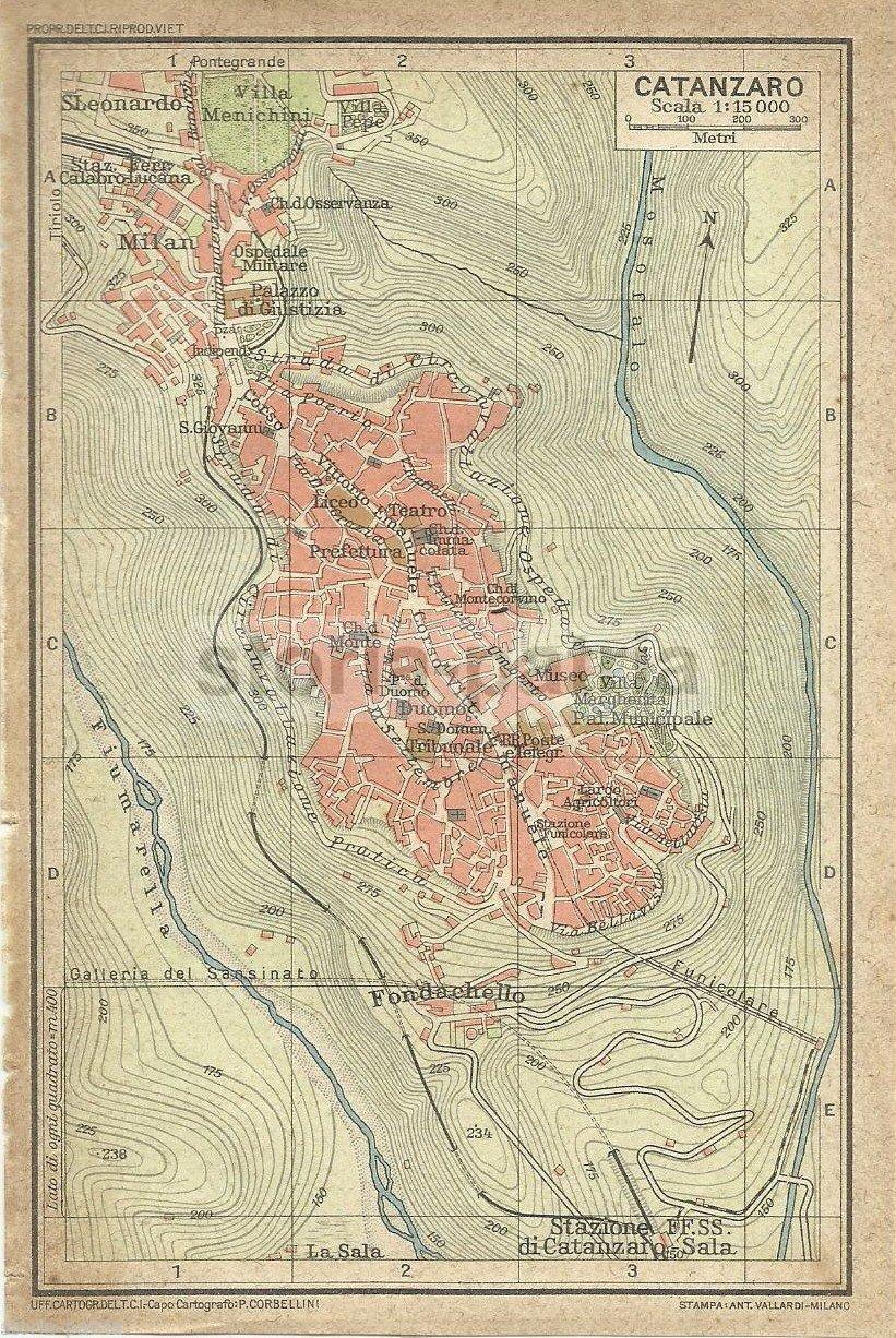 Calabria, Catanzaro, Antica Mappa Geografica, Topografia, Stradario, Fondachello, 1928 immagine 1