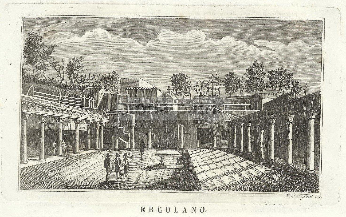 Campania, Antica Animata Veduta, Ercolano, Architettura Con Colonnato, Segoni, 800 immagine 1